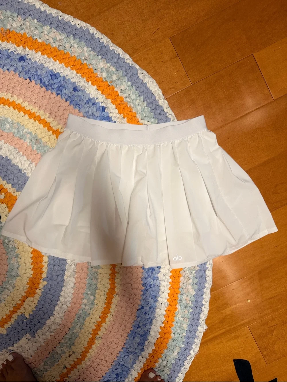 ALO Yoga White Pleated Skater Skirt